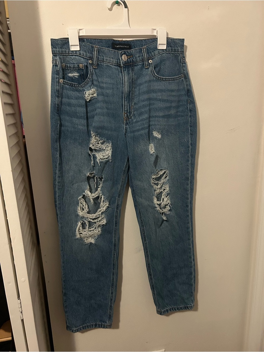 Aeropostale Distressed Boyfriend Jeans in Blue Denim